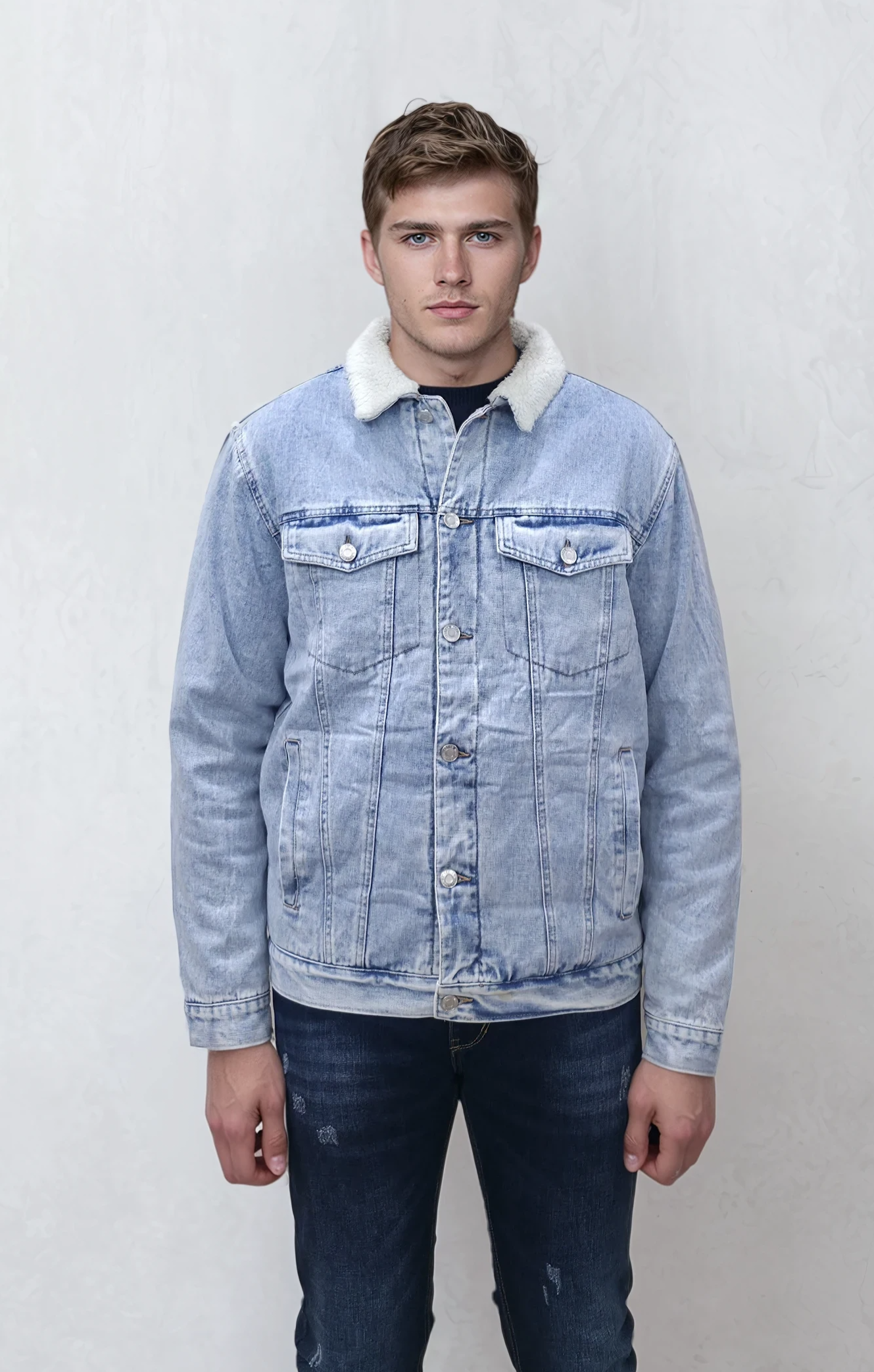 Ανδρικό Τζιν Μπουφάν με γούνινο γιακά