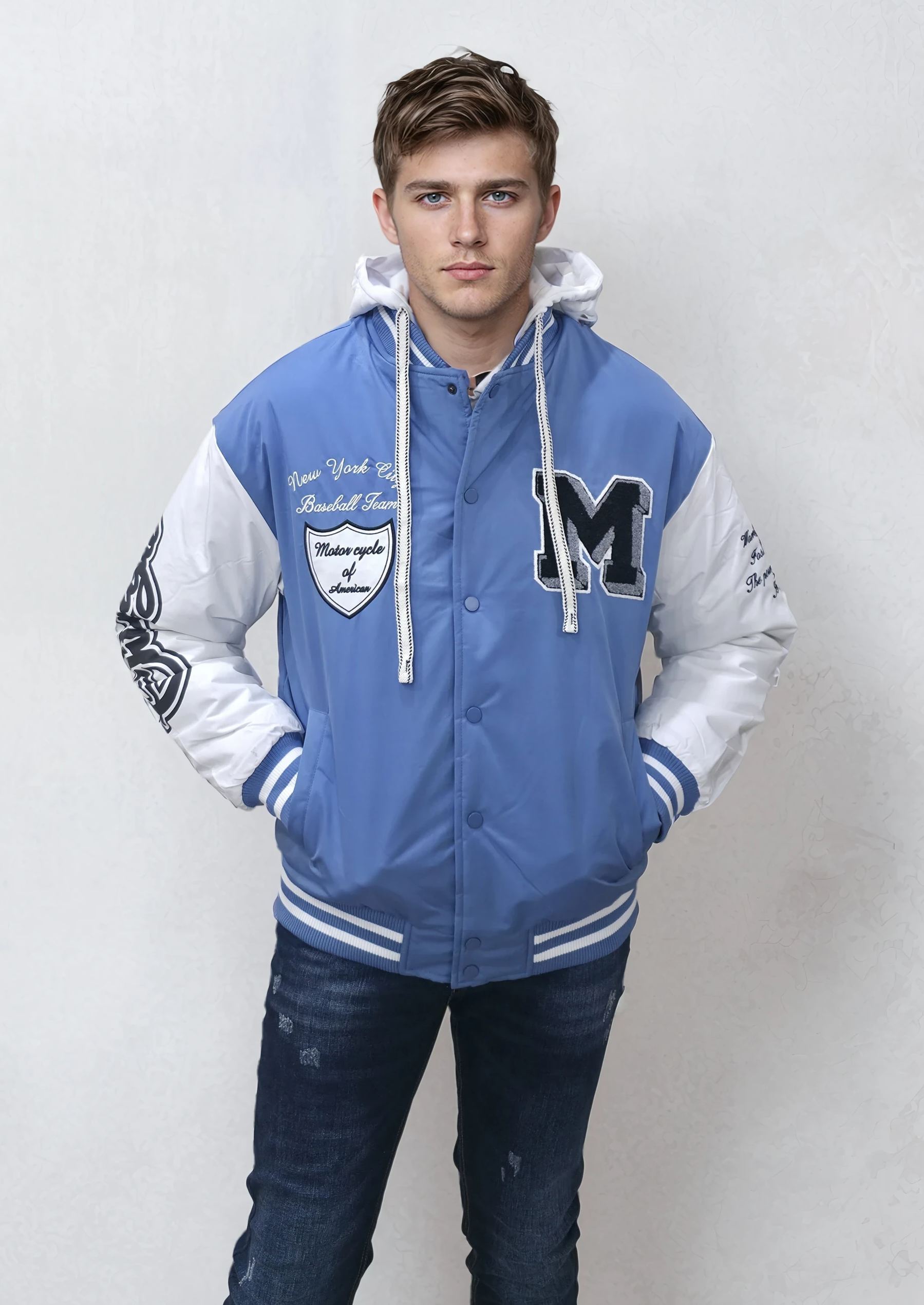 Ανδρικό Μπουφάν Κολεγίου Varsity με Αποσπώμενη Κουκούλα
