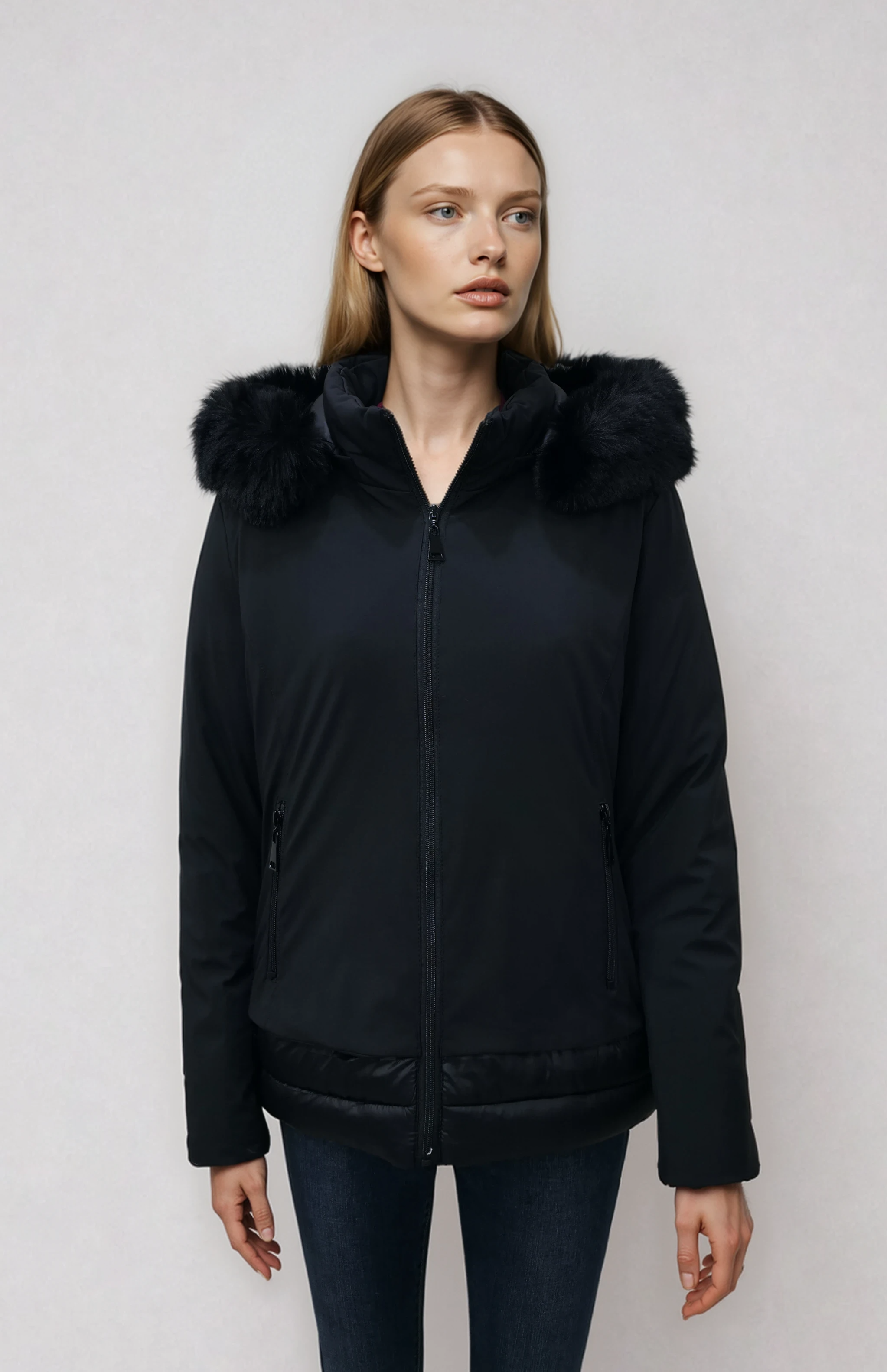 Γυναικείο Μπουφάν Faux Fur με Κουκούλα