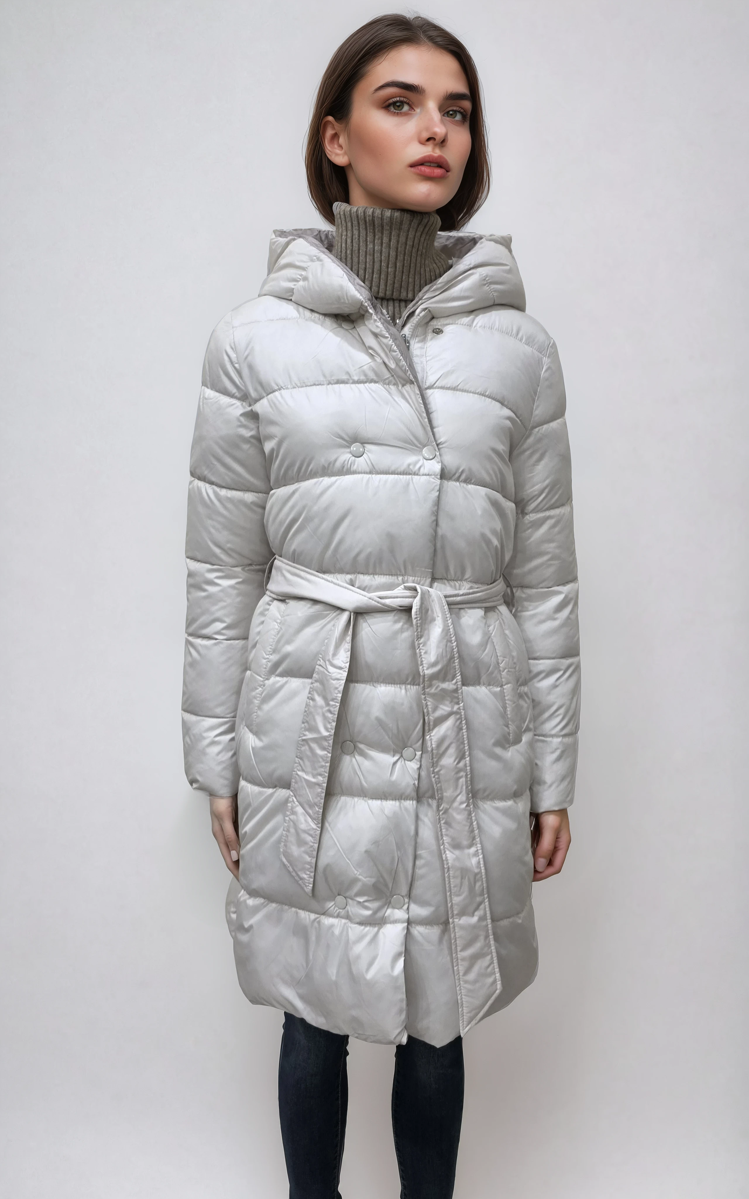 Γυναικείο μακρύ puffer μπουφάν με κουκούλα