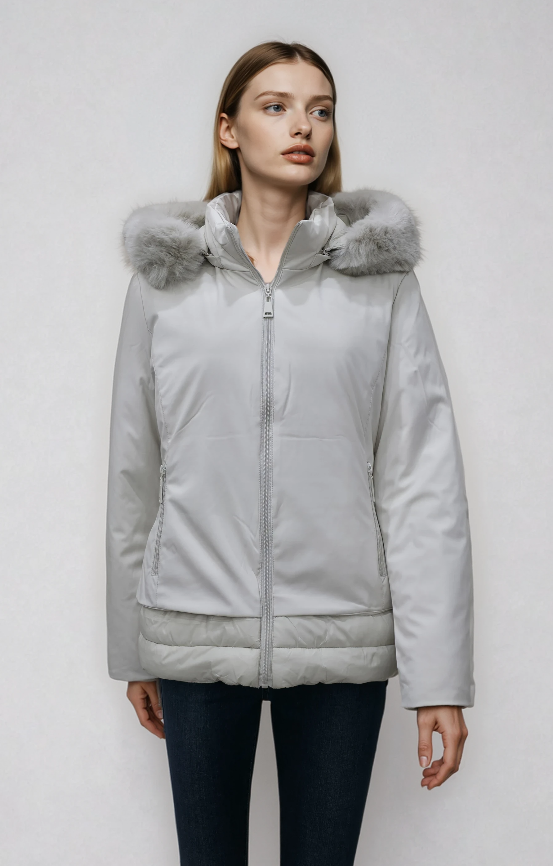 Γυναικείο Μπουφάν Faux Fur με Κουκούλα